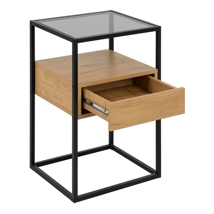 Ilford Square Bedside Table with 1 Drawer in Black and Oak | Bedside Cabinet | Bedside Cabinets | Bedroom Cabinet