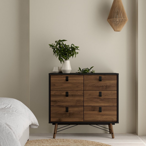 Moubray Double Chest of Drawers 6 Drawers in Matt Black Walnut