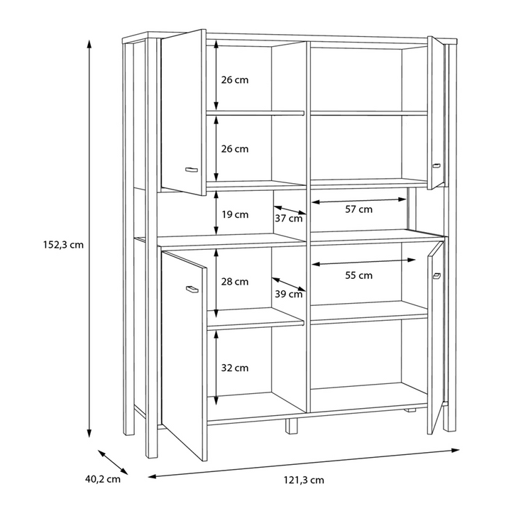 Upminster Rock Storage Cabinet in Matt Black/Riviera Oak | Dining Cabinet | Dining Cabinets