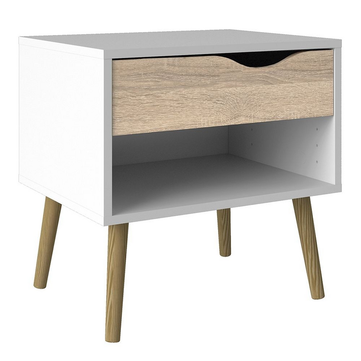 Luton Bedside 1 Drawer in White and Oak | Bedside Cabinet | Bedside Cabinets | Bedroom Cabinet