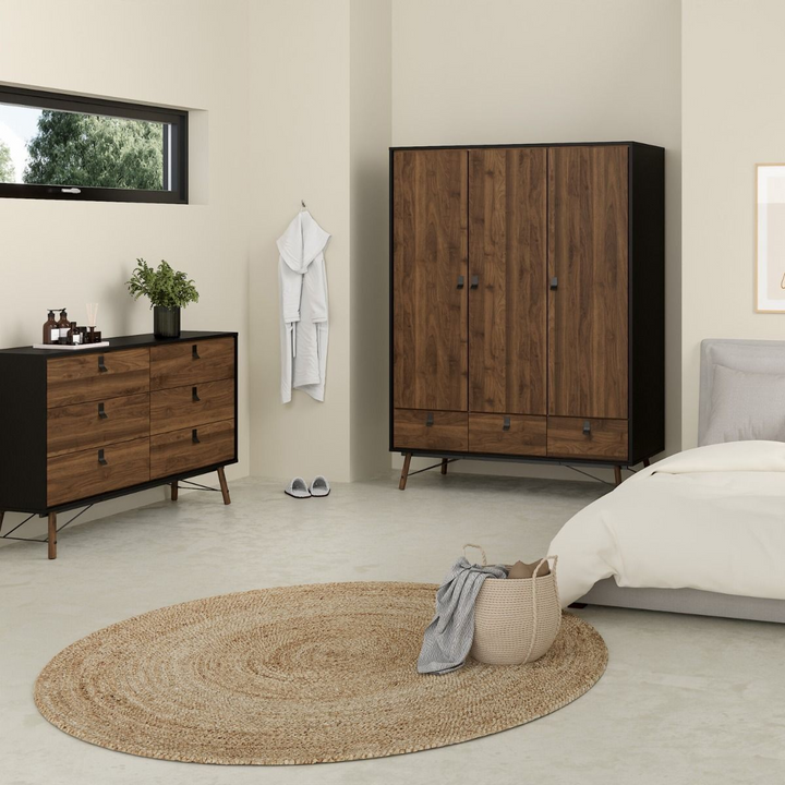 Moubray Wide Double Chest of Drawers 6 Drawers in Matt Black Walnut | Chest of Drawers | Drawers 