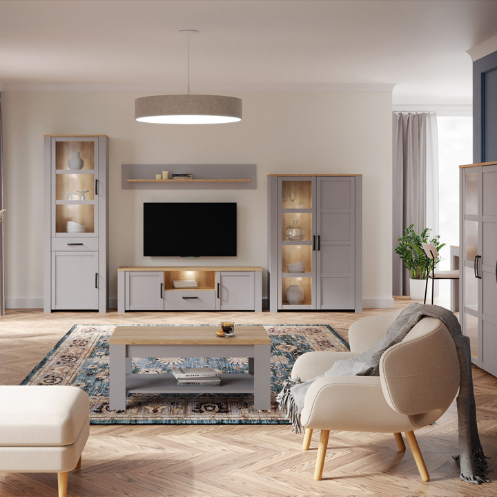 Hitchin 2 Door Display Cabinet in Riviera Oak/Grey Oak | Dining Cabinet | Dining Cabinets