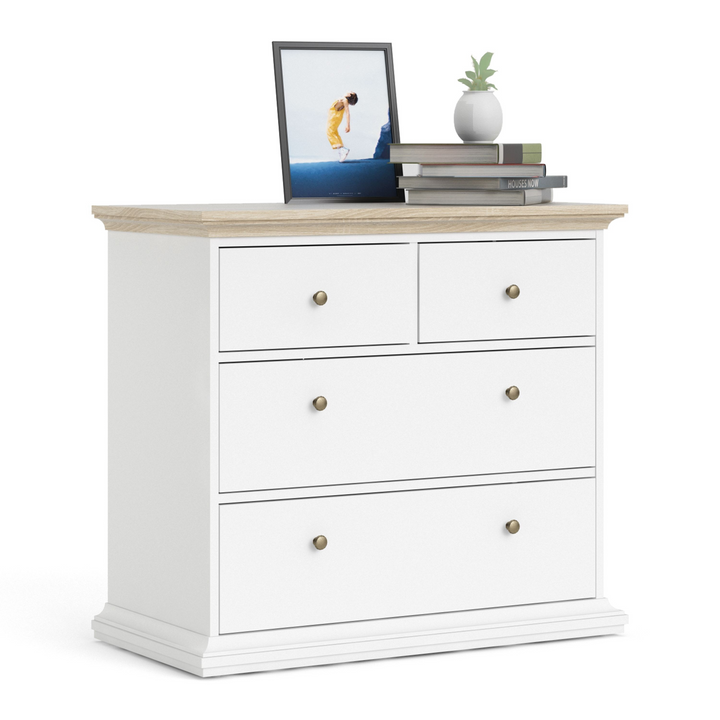 Solihull Chest of 4 Drawers in White and Oak | Chest of Drawers | Drawers 