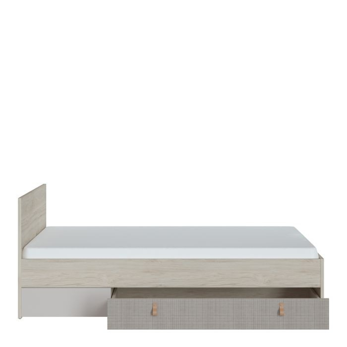 Batley 120cm Bed with 1 Drawer in Light Walnut, Grey Fabric Effect and Cashmere | Beds | Single Bed