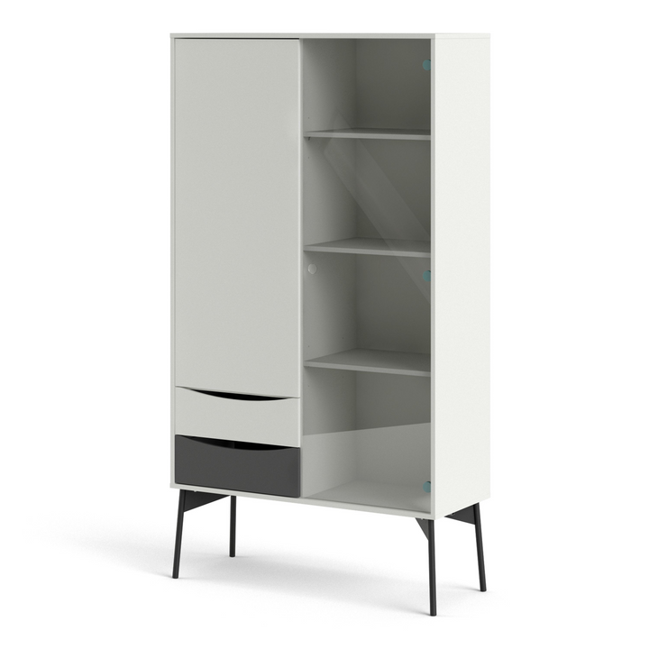 Rutherglen China Cabinet 1 Door 1 Glass Door 2 Drawers in Grey and White | Dining Cabinet | Dining Cabinets