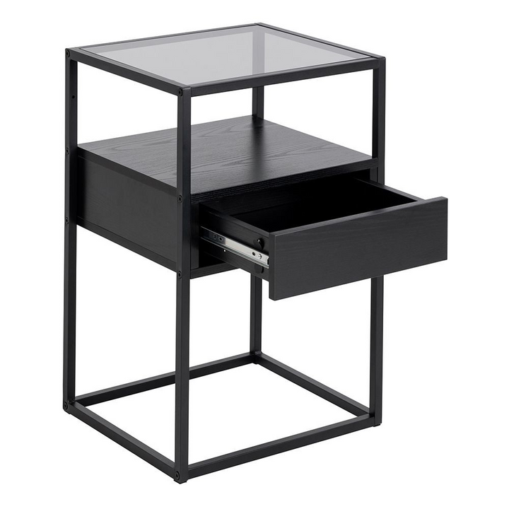 Ilford Bedside Table in Black with Smoked Glass | Bedside Cabinet | Bedside Cabinets | Bedroom Cabinet