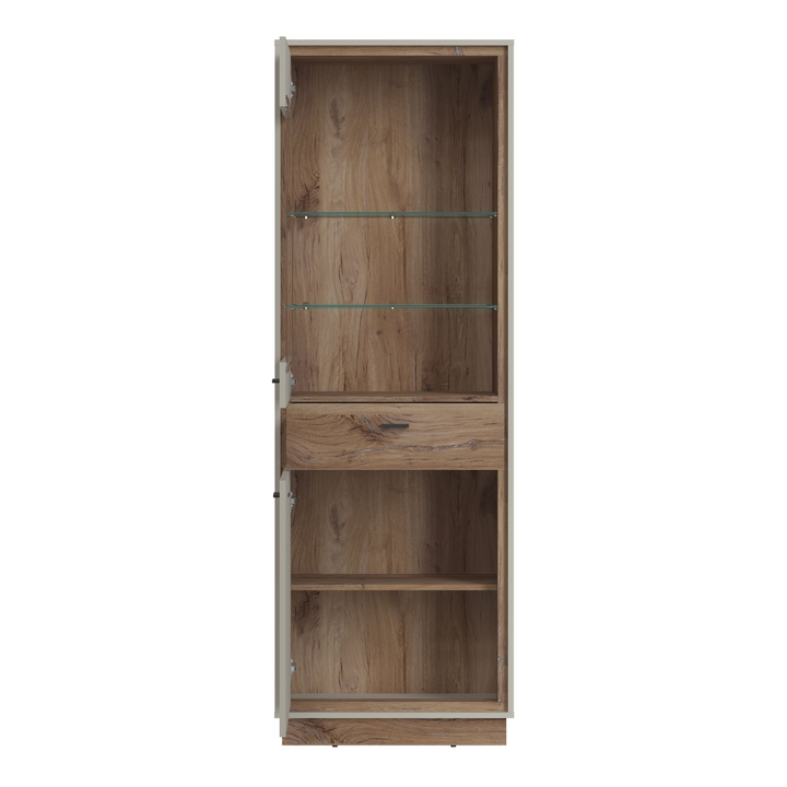Huyton 2 Door 1 Drawer Display Cabinet in Grey and Oak | Dining Cabinet | Dining Cabinets