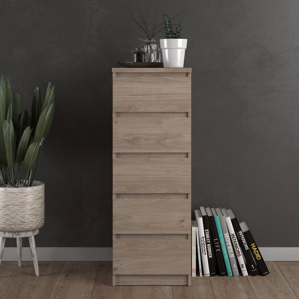 Brook Narrow Chest of 5 Drawers in Jackson Hickory Oak | Chest of Drawers | Drawers 