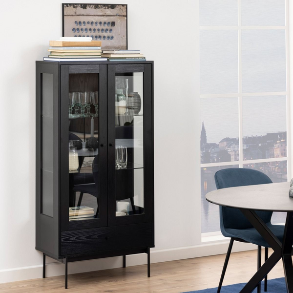 Bulwell 2 Door Display Cabinet in Black | Dining Cabinet | Dining Cabinets