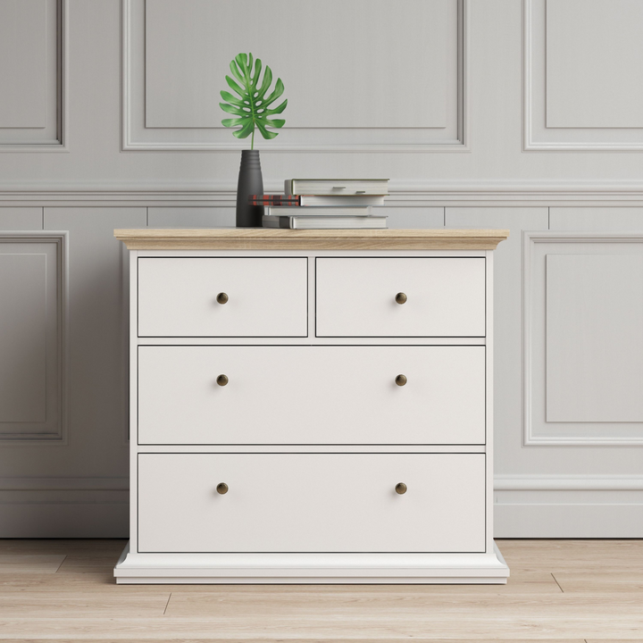 Solihull Chest of 4 Drawers in White and Oak | Chest of Drawers | Drawers 