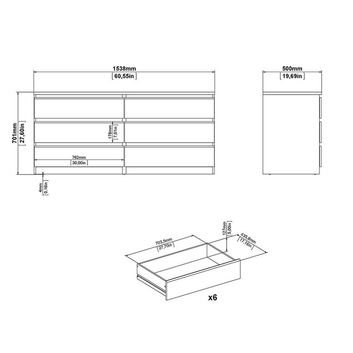 Brook Wide Chest of 6 Drawers (3+3) in Black Matt | Chest of Drawers | Drawers 