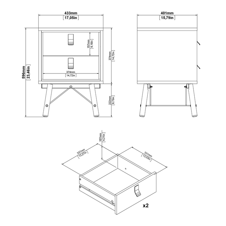 Moubray Bedside Cabinet 2 Drawer Jackson Hickory Oak| Bedside Cabinet | Bedside Cabinets | Bedroom Cabinet 