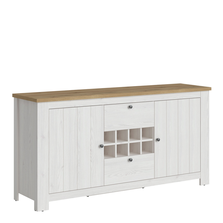 Deal 2 Door 2 Drawer Sideboard with Wine Rack in White and Oak | Dining Cabinet | Dining Cabinets