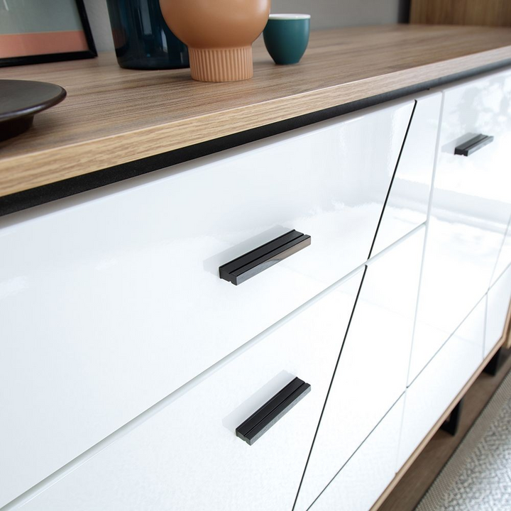 Wishaw Tall Glazed Display Cabinet (RH) With the Walnut and Dark Panel Finish | Dining Cabinet | Dining Cabinets