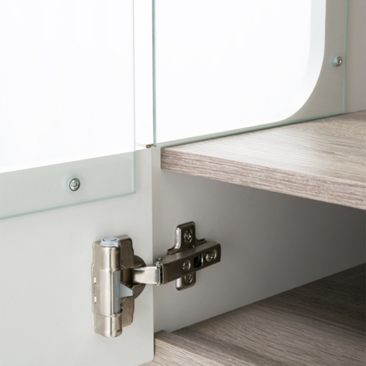 Cheadle Living Tall Glazed Narrow Display Unit (RHD) in White with a Truffle Oak Trim | Dining Cabinet | Dining Cabinets