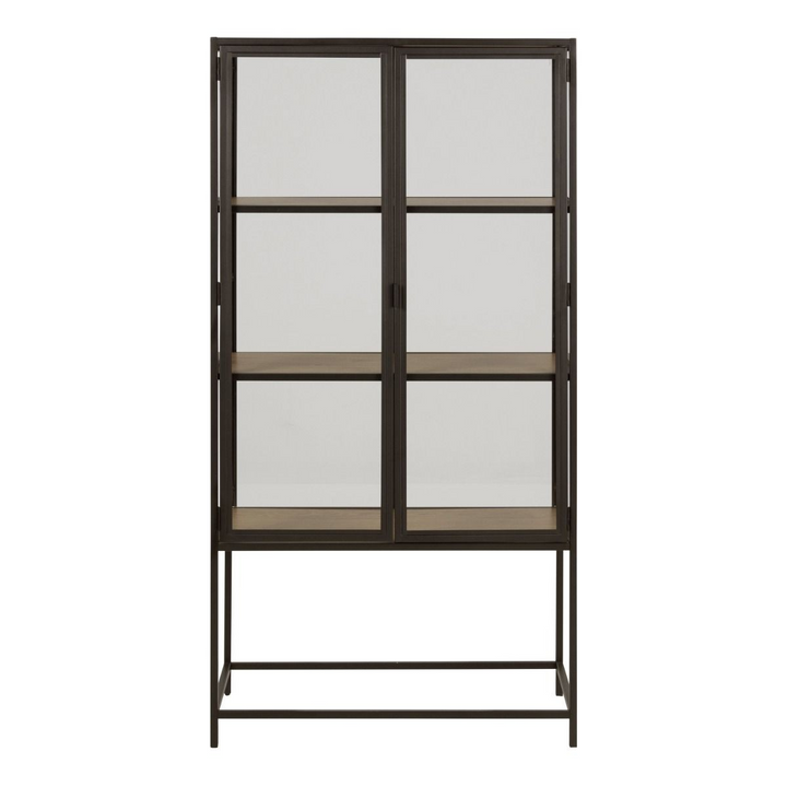 Wishaw 2 Glass Door Display Cabinet in Black & Oak | Dining Cabinet | Dining Cabinets