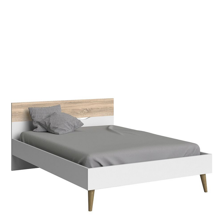 Luton Euro Double Bed (140 x 200) in White and Oak | Beds | Double Bed