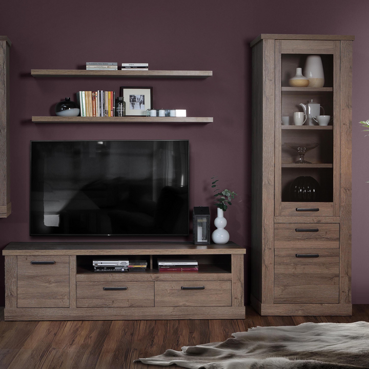 Chichester 2 Door 1 Drawer 3 Shelve Narrow Display Cabinet in Tabak Oak | Dining Cabinet | Dining Cabinets