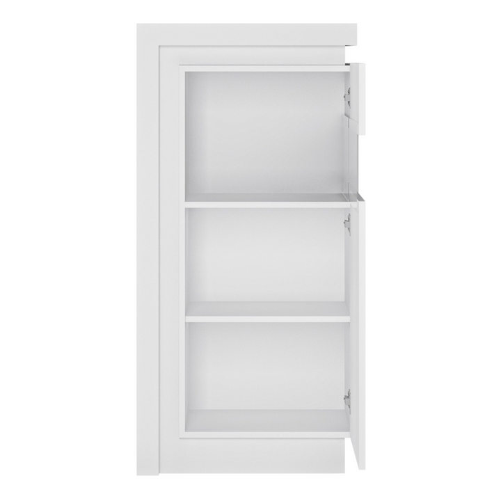 Earley Narrow Display Cabinet (RHD) 123.6cm High (including LED lighting) in White and High Gloss | Dining Cabinet | Dining Cabinets