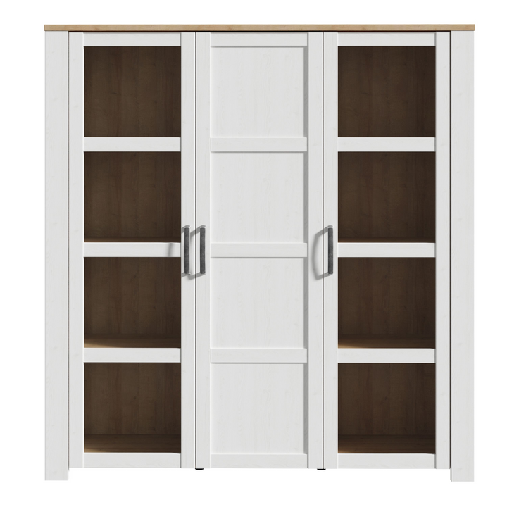 Hitchin 3 Door Large Display Cabinet in Riviera Oak/White | Dining Cabinet | Dining Cabinets