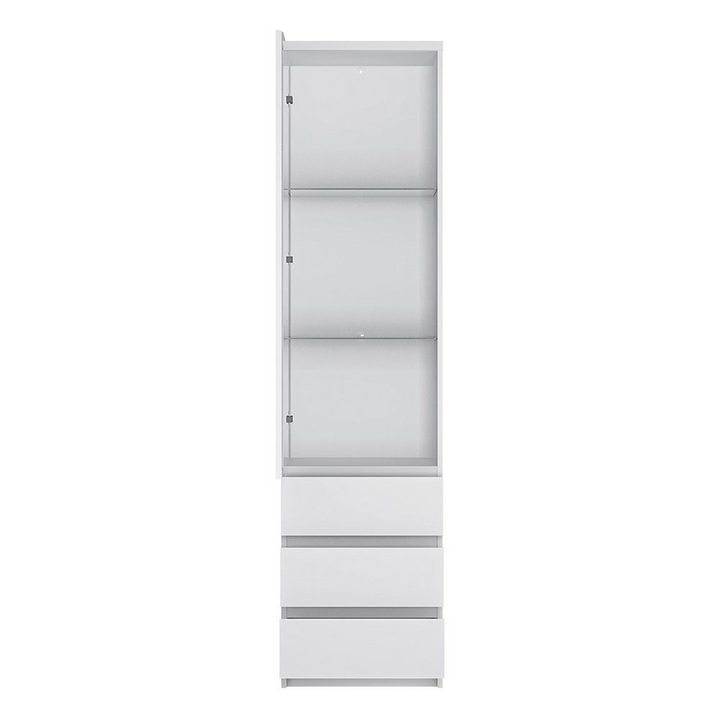 Prestwich Tall Narrow 1 Door 3 Drawer Glazed Display Cabinet in White | Dining Cabinet | Dining Cabinets