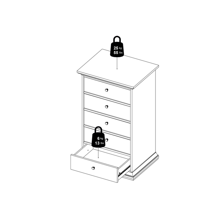 Solihull Chest 5 Drawers in White | Chest of Drawers | Drawers 