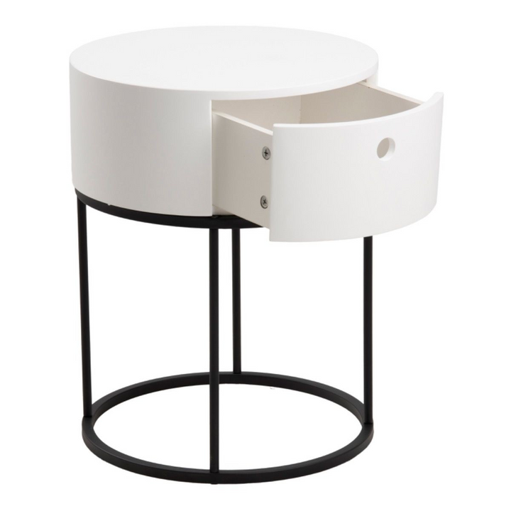 Maidstone Round Bedside Table in White and Black | Bedside Cabinet | Bedside Cabinets | Bedroom Cabinet