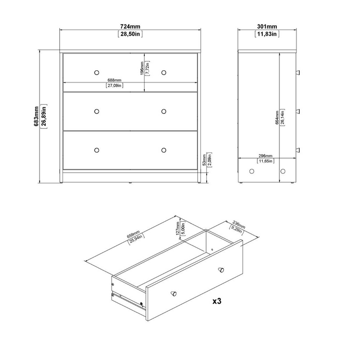 Shenley Chest of 3 Drawers in White | Chest of Drawers | Drawers 