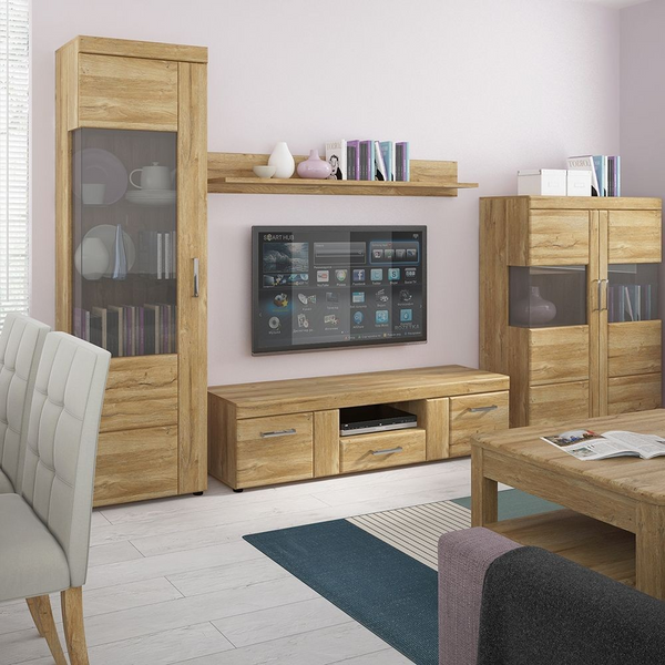 Pontypridd Tall Glazed Display Cabinet (LH) in Grandson Oak | Dining Cabinet | Dining Cabinets