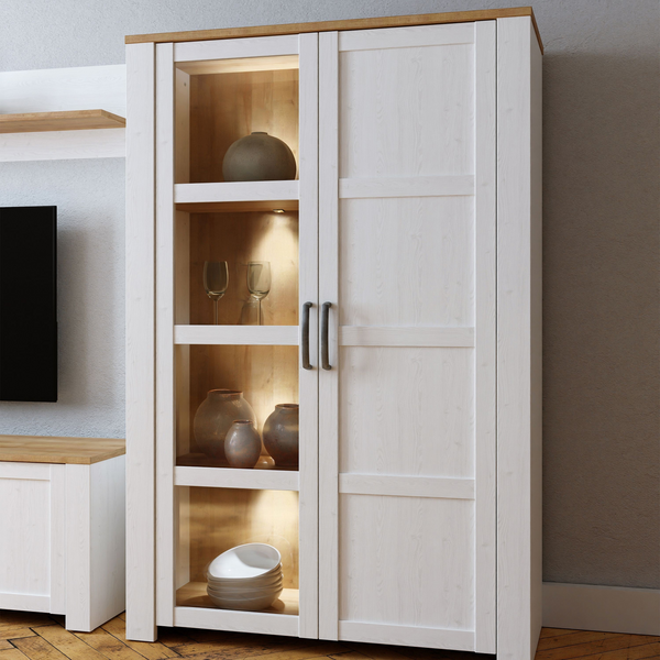 Hitchin 2 Door Display Cabinet in Riviera Oak/White | Dining Cabinet | Dining Cabinets