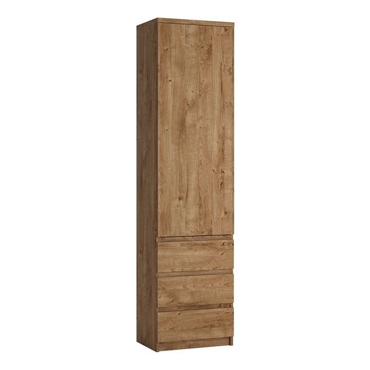 Prestwich Tall Narrow 1 Door 3 Drawer Cupboard in Oak | Dining Cabinet | Dining Cabinets