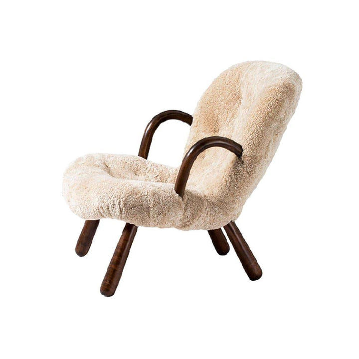 Saint Albans Sheepskin Clam Armchair, Wood Armrest | Armchair | Arm Chair | Wood Armchair