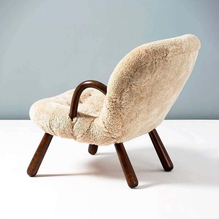 Saint Albans Sheepskin Clam Armchair, Wood Armrest | Armchair | Arm Chair | Wood Armchair