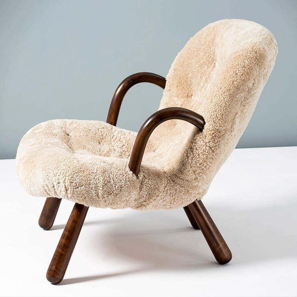 Saint Albans Sheepskin Clam Armchair, Wood Armrest | Armchair | Arm Chair | Wood Armchair