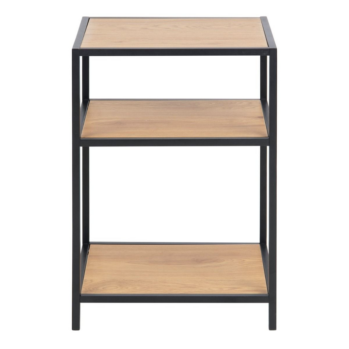 Arnold Black Metal Bedside Table with 2 Oak Shelves | Bedside Cabinet | Bedside Cabinets | Bedroom Cabinet