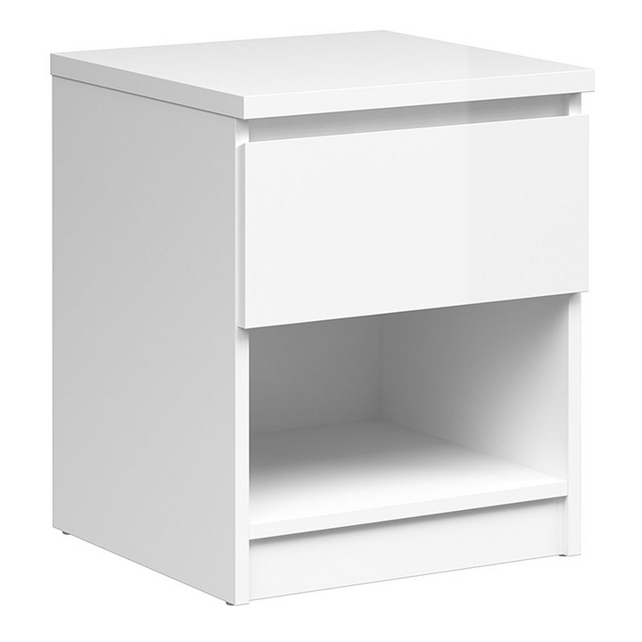 Brook Bedside 1 Drawer 1 Shelf in White High Gloss | Bedside Cabinet | Bedside Cabinets | Bedroom Cabinet