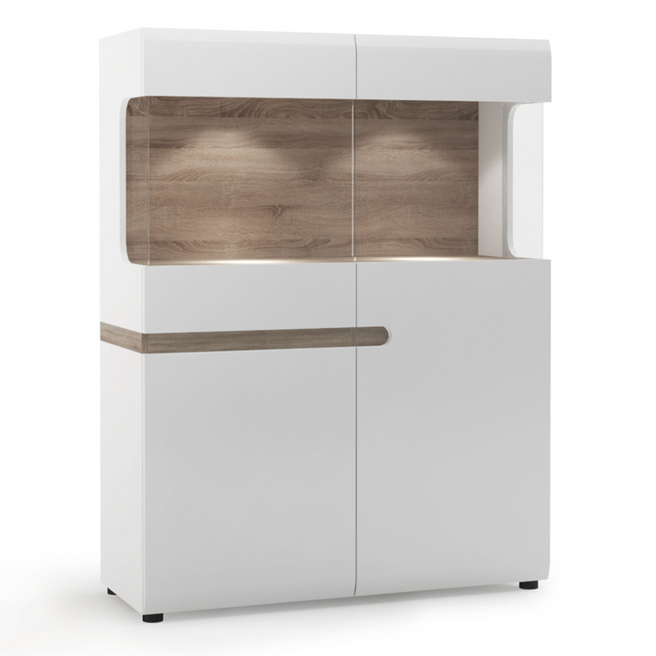 Cheadle Living Low Display Cabinet 109cm Wide in White with a Truffle Oak Trim | Dining Cabinet | Dining Cabinets