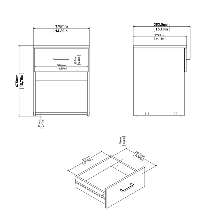 Longton Bedside 1 Drawer in White | Bedside Cabinet | Bedside Cabinets | Bedroom Cabinet