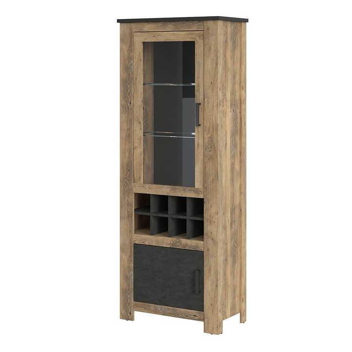 Darwen 2 Door Display Cabinet with Wine Rack in Chestnut and Matera Grey | Dining Cabinet | Dining Cabinets