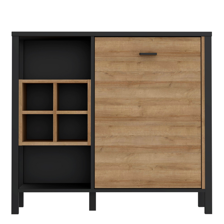 Upminster Rock Storage/Display Chest in Matt Black/Riviera Oak | Dining Cabinet | Dining Cabinets