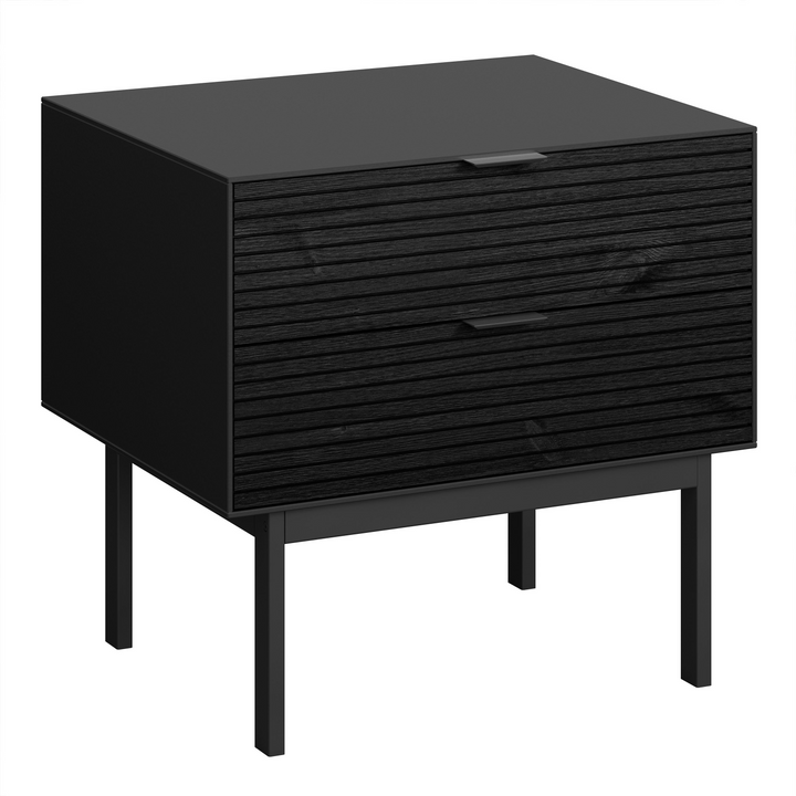 Wellington Bedside Table 2 Drawers in Granulated Black Brushed Black | Bedside Cabinet | Bedside Cabinets | Bedroom Cabinet