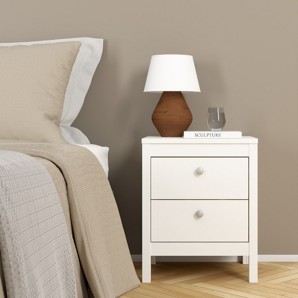 Bournville Bedside Table 2 Drawers in White | Bedside Cabinet | Bedside Cabinets | Bedroom Cabinet