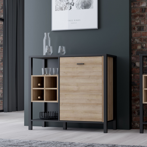 Upminster Rock Storage/Display Chest in Matt Black/Riviera Oak | Dining Cabinet | Dining Cabinets