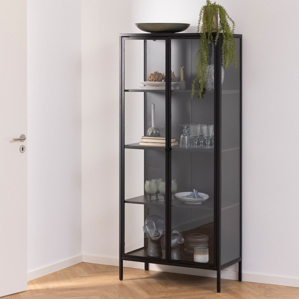 Carshalton Tall 2 Door Display Cabinet in Matt Black | Dining Cabinet | Dining Cabinets