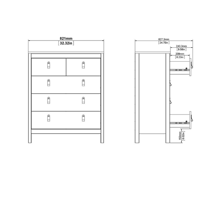 Hindley Chest 3+2 Drawers in White | Chest of Drawers | Drawers 