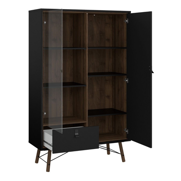 Moubray China Cabinet 1 Door 1 Glass Door 1 Drawer in Matt Black Walnut | Dining Cabinet | Dining Cabinets