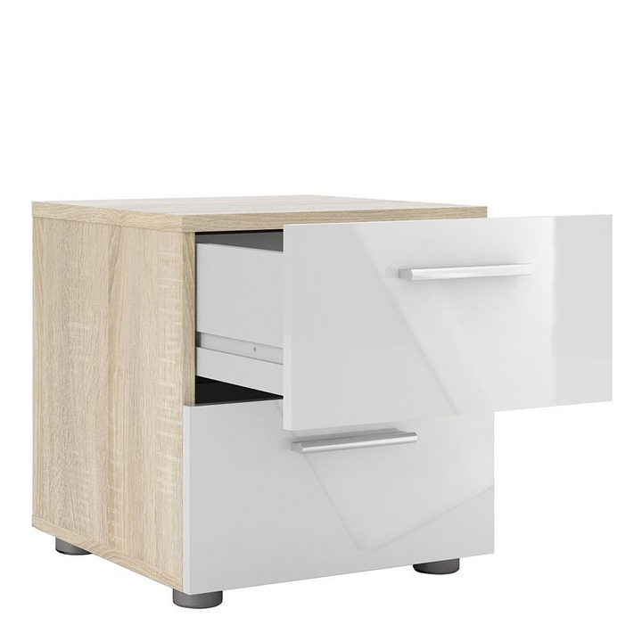 Ende Bedside 2 Drawers in Oak with White High Gloss | Bedside Cabinet | Bedside Cabinets | Bedroom Cabinet