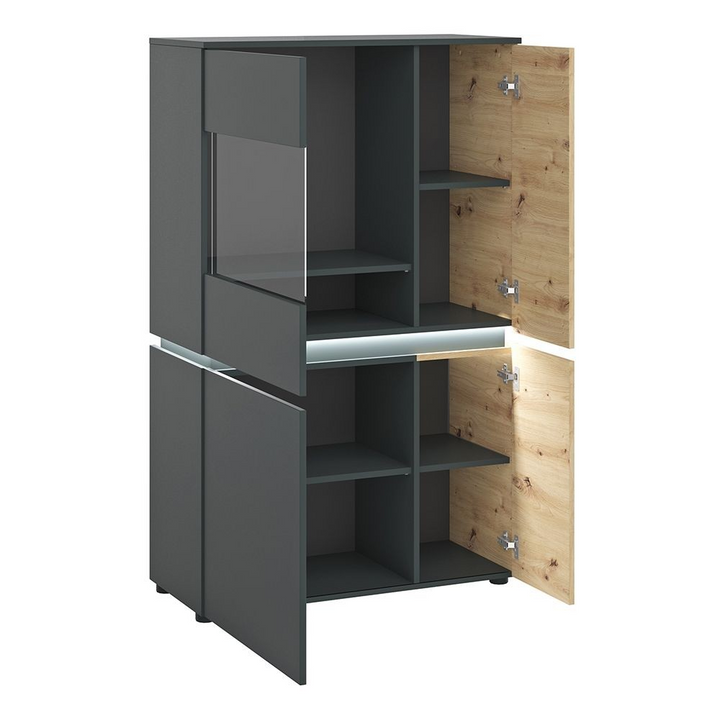 Ecclesfield 4 Door Low Display Cabinet (including LED lighting) in Platinum and Oak | Dining Cabinet | Dining Cabinets
