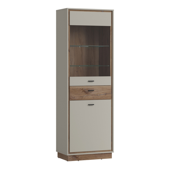 Huyton 2 Door 1 Drawer Display Cabinet in Grey and Oak | Dining Cabinet | Dining Cabinets