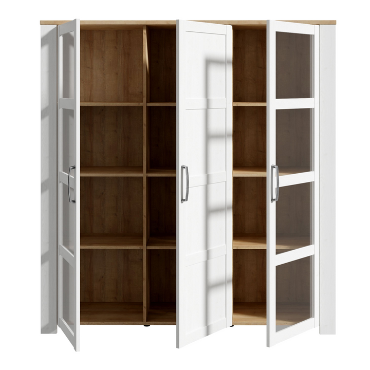 Hitchin 3 Door Large Display Cabinet in Riviera Oak/White | Dining Cabinet | Dining Cabinets